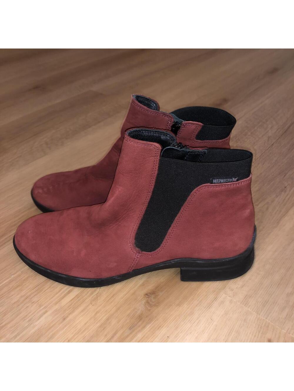 MEPHISTO SORIA SUEDE ZIP ANKLE BOOTS CHUKKA RED BLACK WOMENS SIZE 6.5